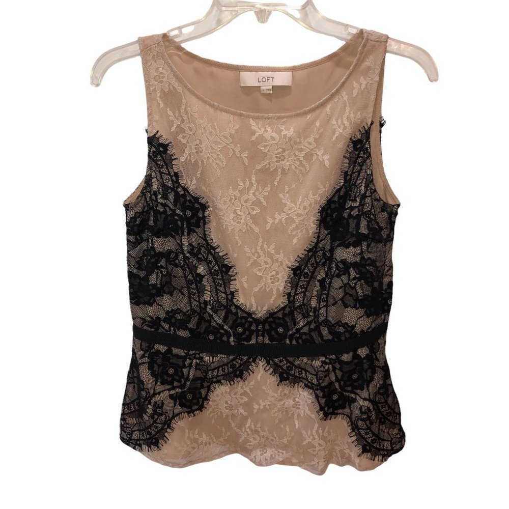 LOFT Tan and Black Lace Sleeveless Top